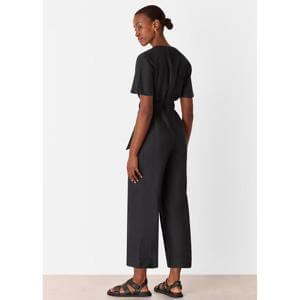 Whistles Black Fiona Linen Button Jumpsuit